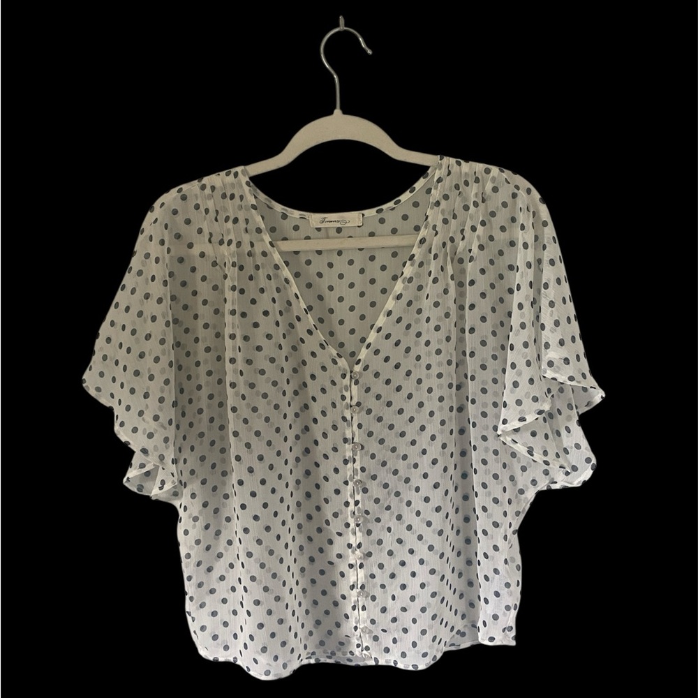 Forever 21 women's vintage polka dot blouse size M sheer old money Parisian chic